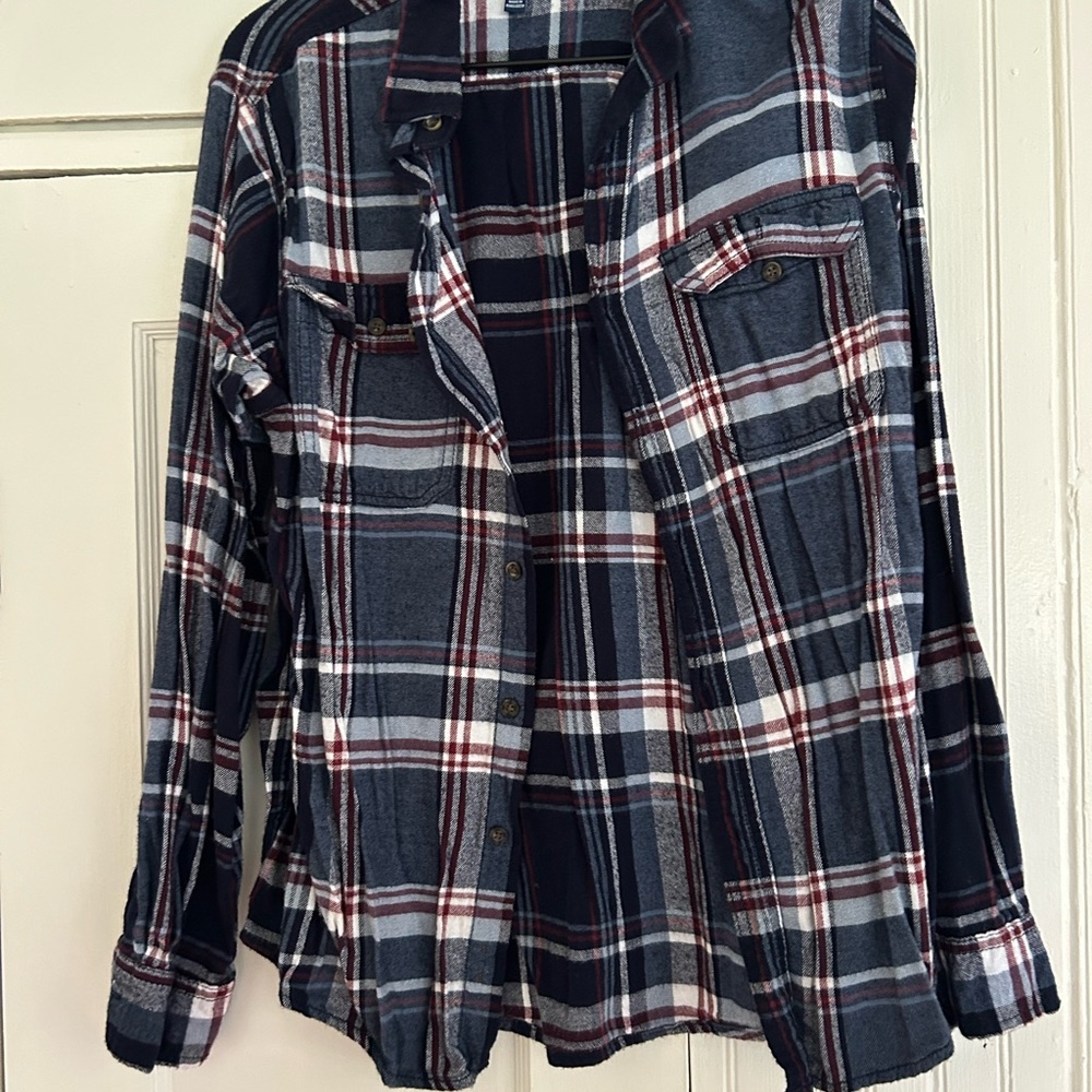 George Plaid Button-Up Shirt in Navy, Gray and Maroon